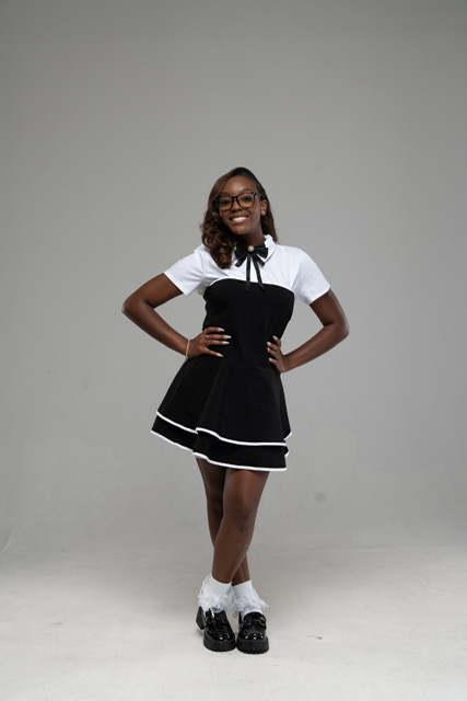 Kadence in a black-and-white school portrait